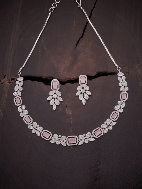 

Kushal's Fashion Jewellery Women Rhodium-Plated Pink CZ-Studded Jewellery Set