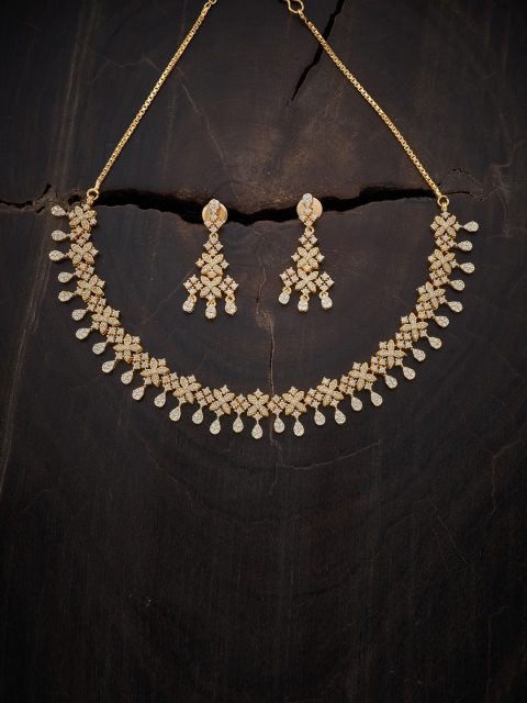 

Kushal's Fashion Jewellery Gold-Plated White CZ Studded Jewellery Set