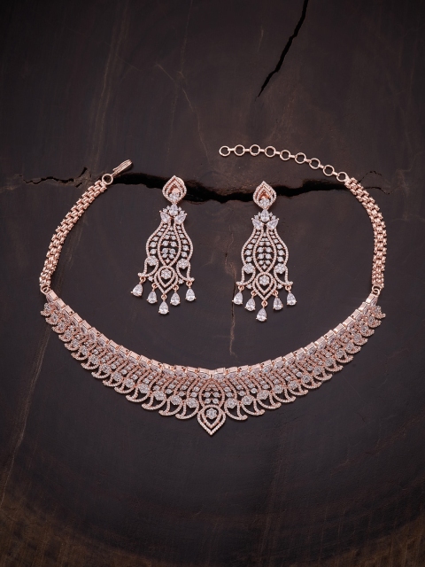 

Kushal's Fashion Jewellery Rose-Gold Plated White CZ Studded Jewellery Set