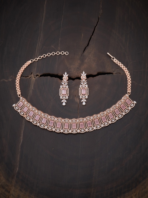 

Kushal's Fashion Jewellery Rose Gold-Plated Pink CZ Studded Jewellery Set