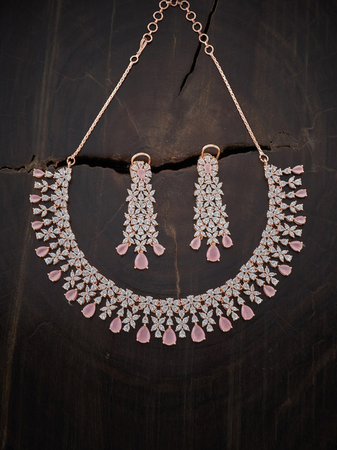 

Kushal's Fashion Jewellery Rose Gold-Plated Pink & White CZ-Studded Jewellery Set