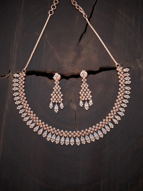 

Kushal's Fashion Jewellery Rose-Gold-Plated White CZ-Studded Jewellery Set