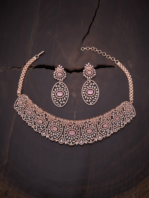 

Kushal's Fashion Jewellery Rose Gold-Plated & Pink AD-Studded Jewellery Set