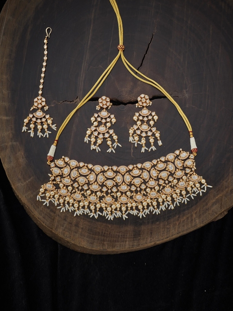 

Kushal's Fashion Jewellery Gold-Plated White Kundan Studded Jewellery Set