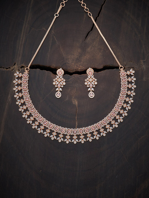 

Kushal's Fashion Jewellery Rose Gold-Plated Pink CZ Studded Jewellery Set