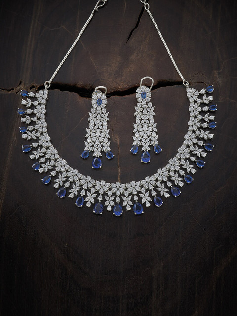 

Kushal's Fashion Jewellery Women Silver-Plated Blue & White CZ-Studded Jewellery Set