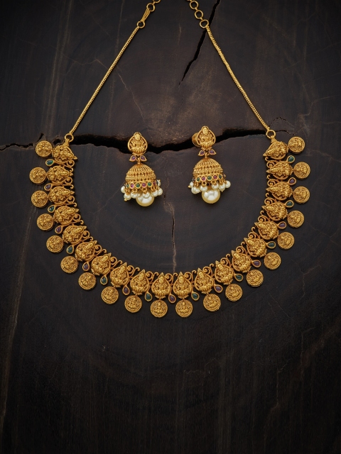 

Kushal's Fashion Jewellery Gold-Plated Red & Green Stone Embellished Jewellery Set