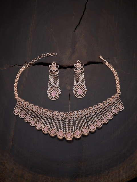 

Kushal's Fashion Rose Gold-Plated Pink & White CZ-Stone Studded Jewellery Set