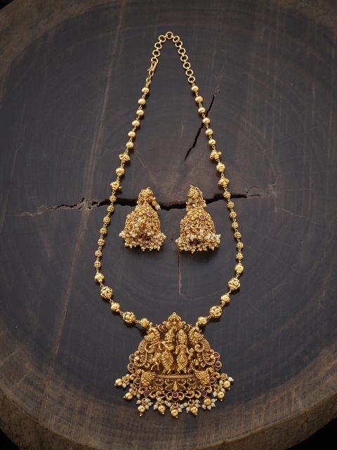 

Kushal's Fashion Jewellery Gold-Plated Red Stone-Studded & Beaded Jewellery Set