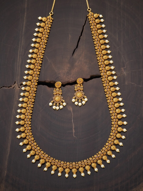 

Kushal's Fashion Jewellery Gold-Plated Red & White Stone Studded & Beaded Jewellery Set