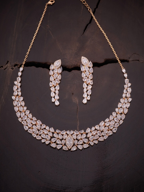 

Kushal's Fashion Jewellery Rose Gold-Plated White CZ Studded Jewellery Set