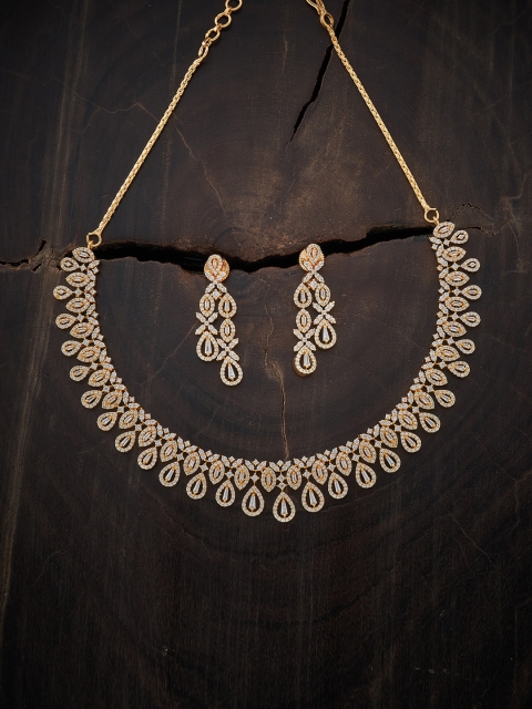 

Kushal's Fashion Jewellery Gold-Plated White CZ Studded Jewellery Set