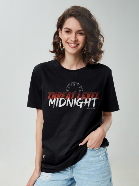 

The Souled Store Women Black Typography Printed Applique T-shirt