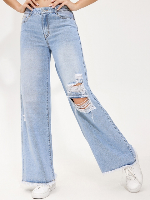 

URBANIC Women Blue Relaxed Fit Highly Distressed Heavy Fade Jeans