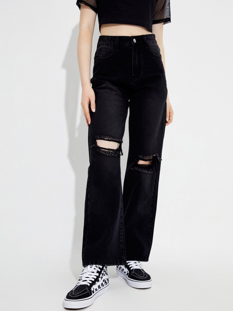 

URBANIC Women Black Mildly Distressed Light Fade Jeans