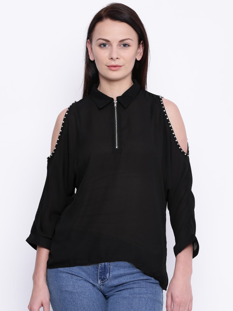 

Deal Jeans Women Black Solid Shirt Style Top