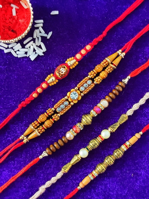 

CRAYTON Set of 5 Red Traditional Rakhi