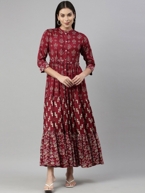 

Neerus Women Maroon Printed Thread Work Kurta