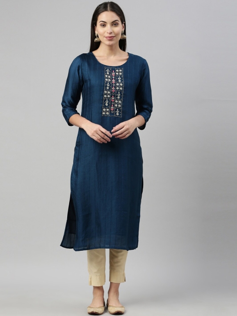 

Neerus Women Blue Yoke Design Thread Work Kurta