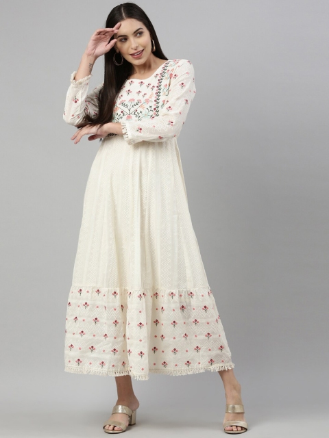 

Neerus Women Cream-Coloured Floral Printed Thread Work Anarkali Kurta