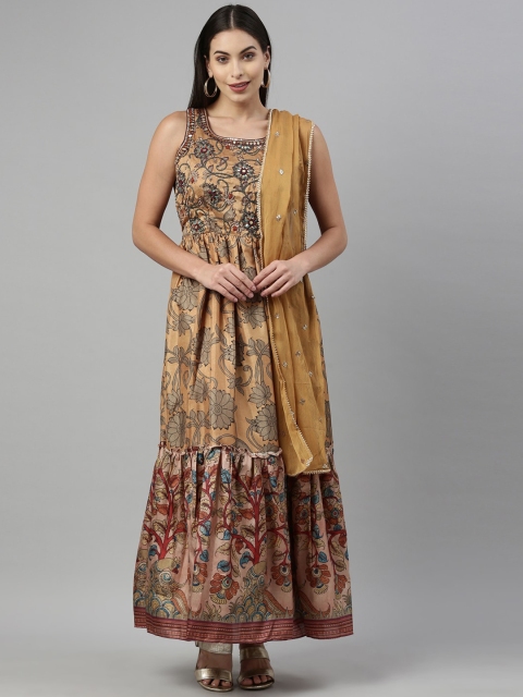 

Neerus Women Mustard Yellow Printed Raw Silk Anarkali Kurta
