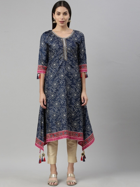 

Neerus Women Navy Blue Printed Kurta