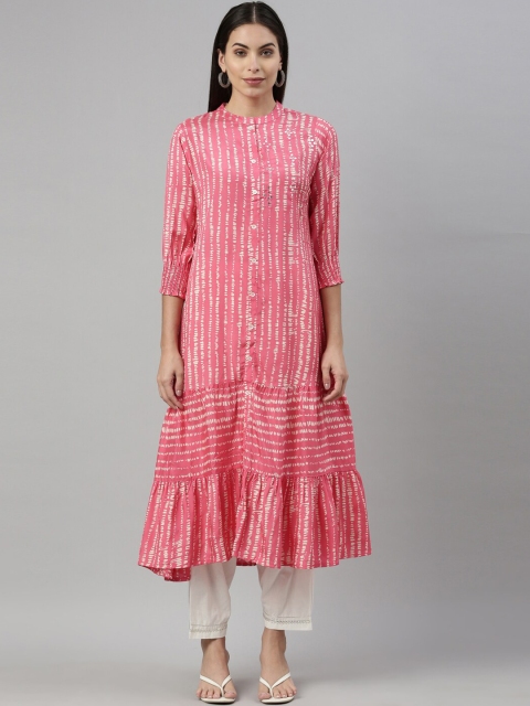 

Neerus Women Pink Striped Anarkali Kurta