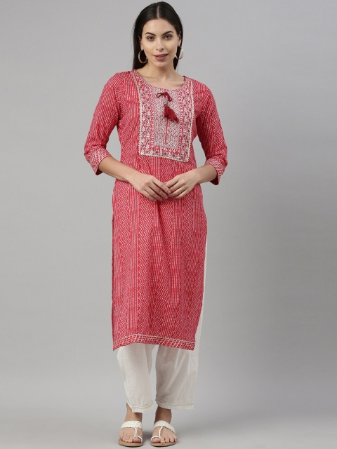 

Neerus Women Red Geometric Checked Kurta