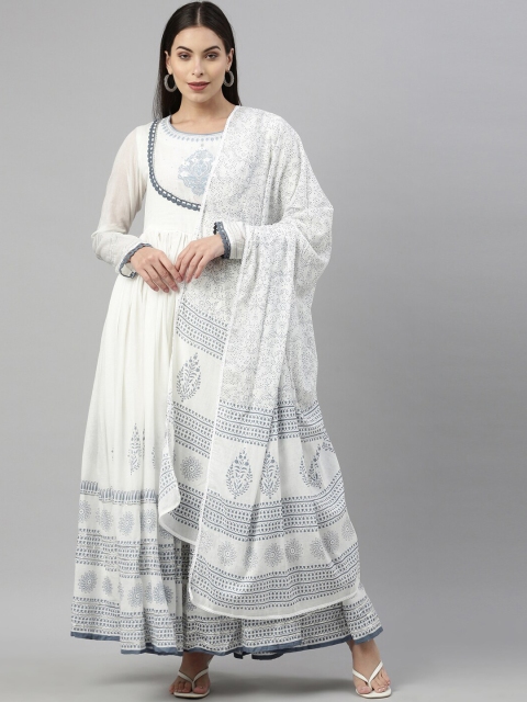 

Neerus Women Blue Embroidered Flared Sleeves Anarkali Kurta