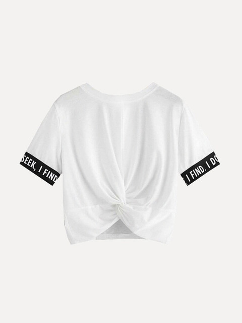 

URBANIC Women White Drop-Shoulder Sleeves Applique T-shirt
