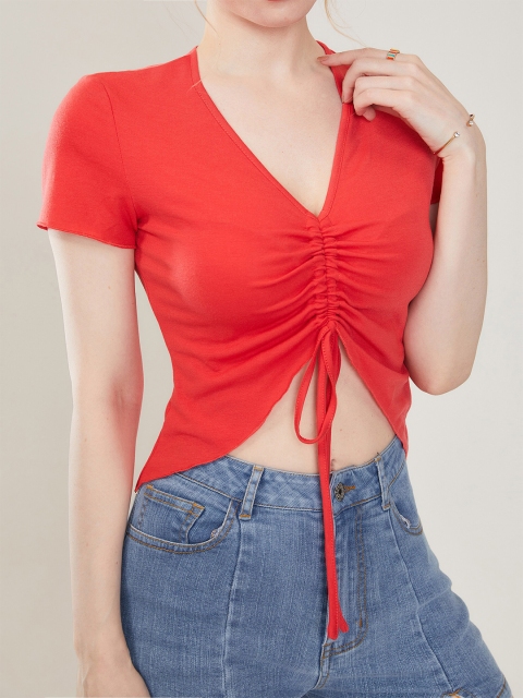 

URBANIC Women Red Polo Collar T-shirt