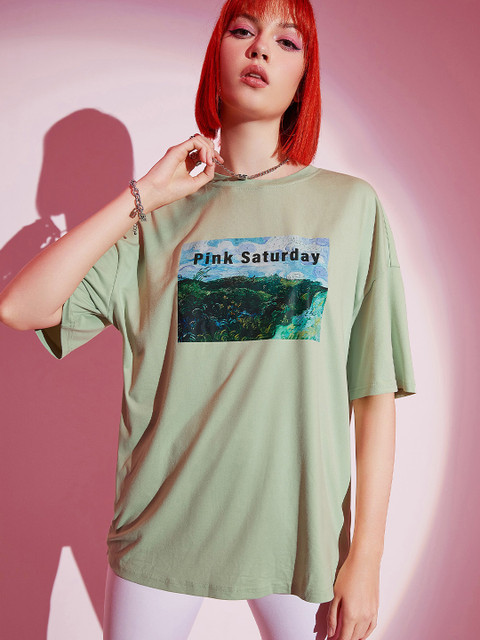 

URBANIC Women Green Printed T-shirt