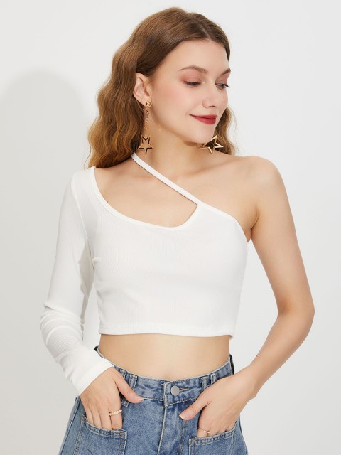 

URBANIC Women White V-Neck Extended Sleeves Slim Fit T-shirt