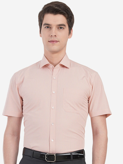 

JADE BLUE Men Peach-Coloured Custom Checked Casual Shirt
