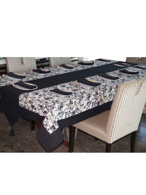 

Lushomes Set Of 14 Black Geometric Printed Cotton Table Linen Sets
