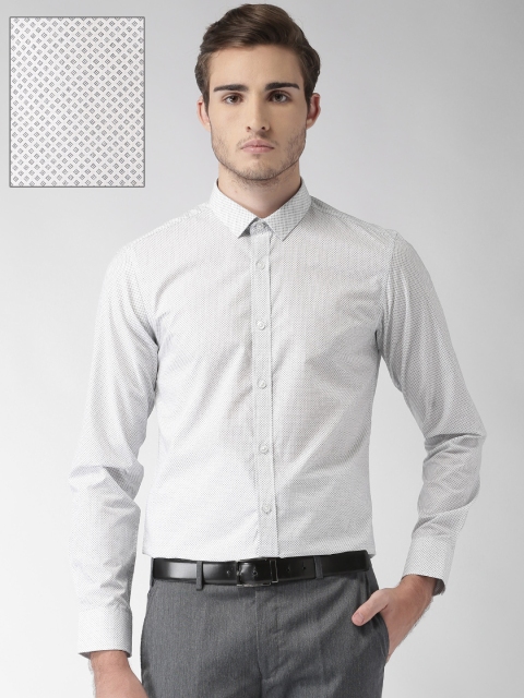 

U.S. Polo Assn. Tailored Men Off-White & Black Slim Fit Printed Formal Shirt