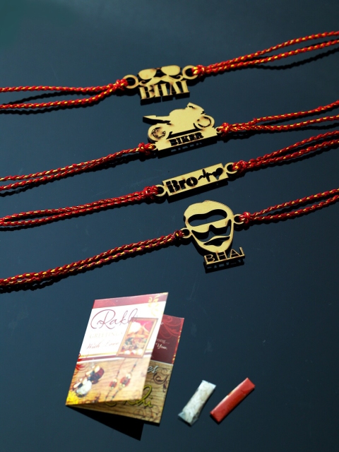 

PASSION PETALS Boys Set Of 4 Gold-Toned & Maroon Beaded Rakhi