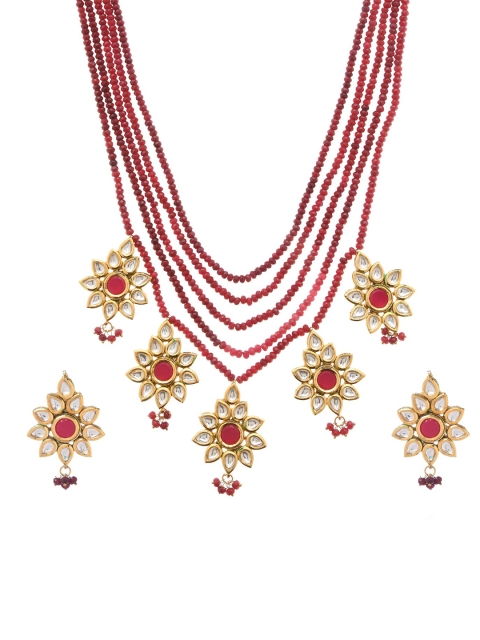 

Bamboo Tree Jewels Maroon & Gold-Toned Gold-Plated Handcrafted Necklace