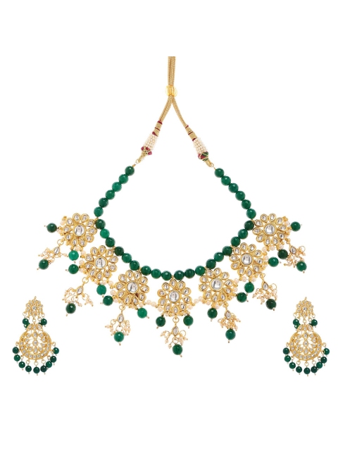 

Bamboo Tree Jewels Green & Gold-Plated Kundan Jewellery Set