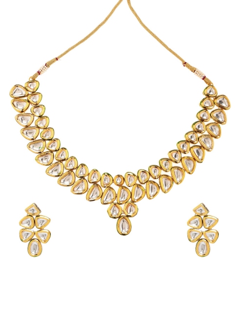 

Bamboo Tree Jewels White & Gold-Plated Kundan Necklace & Earrings