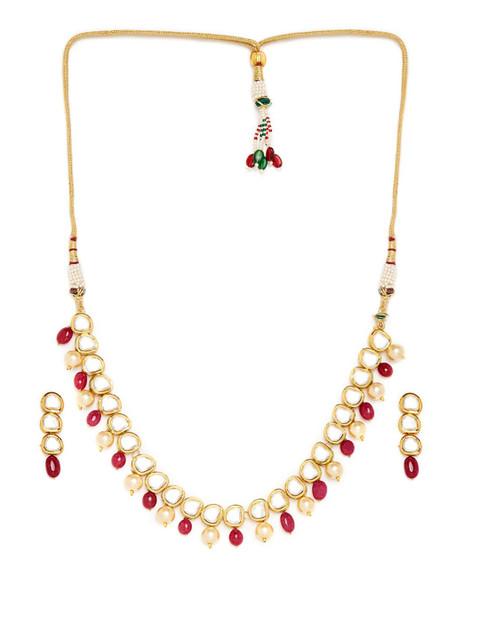 

Bamboo Tree Jewels Gold-Toned & Maroon Gold-Plated Handcrafted Necklace
