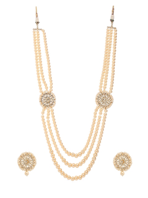 

Bamboo Tree Jewels Gold-Plated & White Pearls Kundan Studded & Beaded Jewellery Set