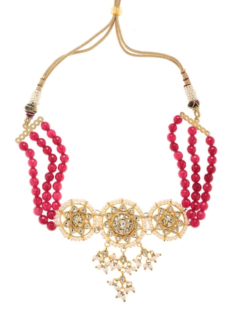

Bamboo Tree Jewels Gold-Plated Pink & White Pink Kundan Studded & Beaded Jewellery Set
