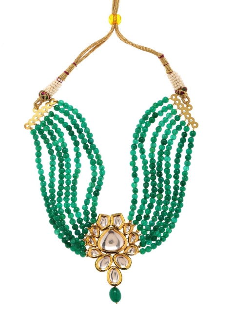 

Bamboo Tree Jewels Green & Gold-Plated Kundan Jewellery Set