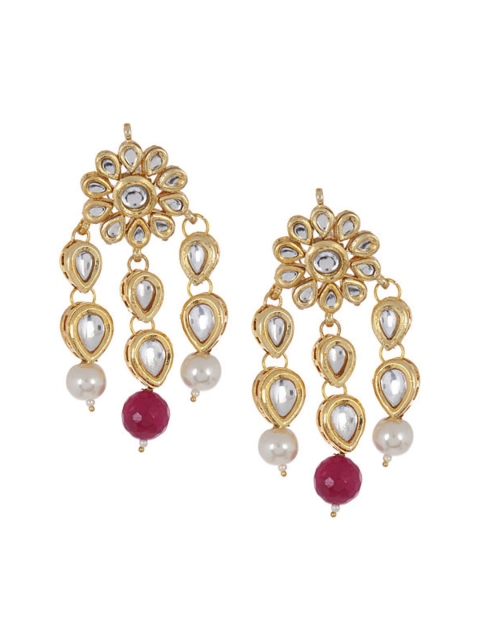 

Bamboo Tree Jewels Maroon & Gold-Plated Beaded Kundan Necklace & Earrings Set