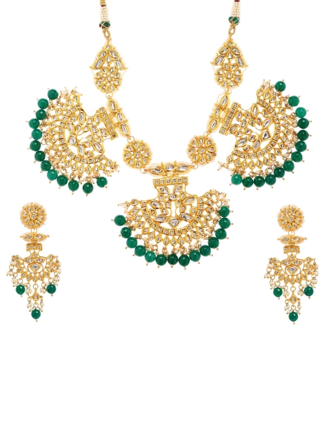 

Bamboo Tree Jewels Green & Gold-Plated Kundan Necklace & Earrings