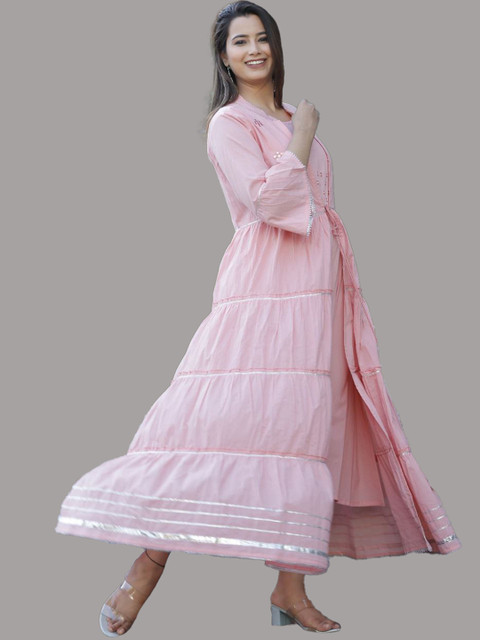 

KALINI Women Peach-Coloured Embellished Flared Sleeves Floral Anarkali Kurta