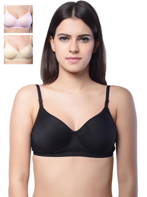 

Lady Lyka Pack of 3 Full-Coverage T-shirt Bras MISTIQUE-BLK-SKN-PNK, Black