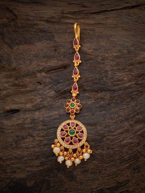 

Kushal's Fashion Jewellery Gold-Toned & Red Stone Studded & Beaded Maang Tikka