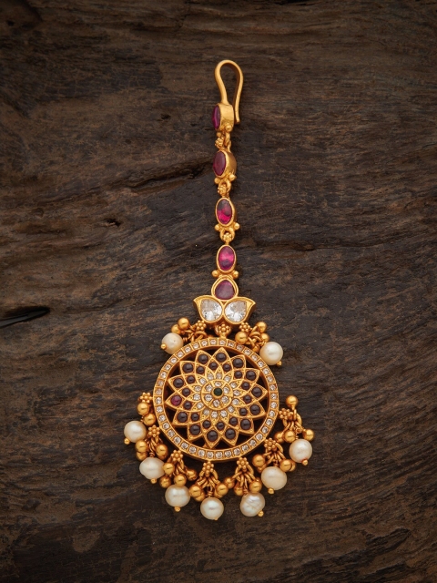 

Kushal's Fashion Jewellery Gold-Toned & Red Stone Studded & Beaded Maang Tikka